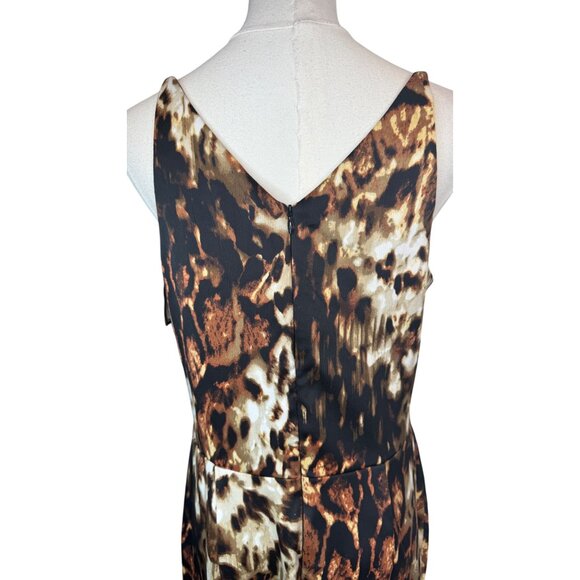 NWT XSCAPE Size 12 Animal Print Sleeveless V-Neck Dress Flounce Hem - Picture 10 of 15